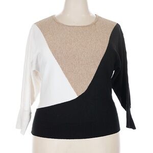 Colorblock Crewneck Sweater in Black, White & Beige